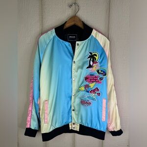 Pink Dolphin Varsity Bomber Jacket With Patches Colorful Men’s Size Small